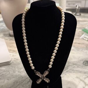 Classic Pearl Necklace with Cross Pendant
